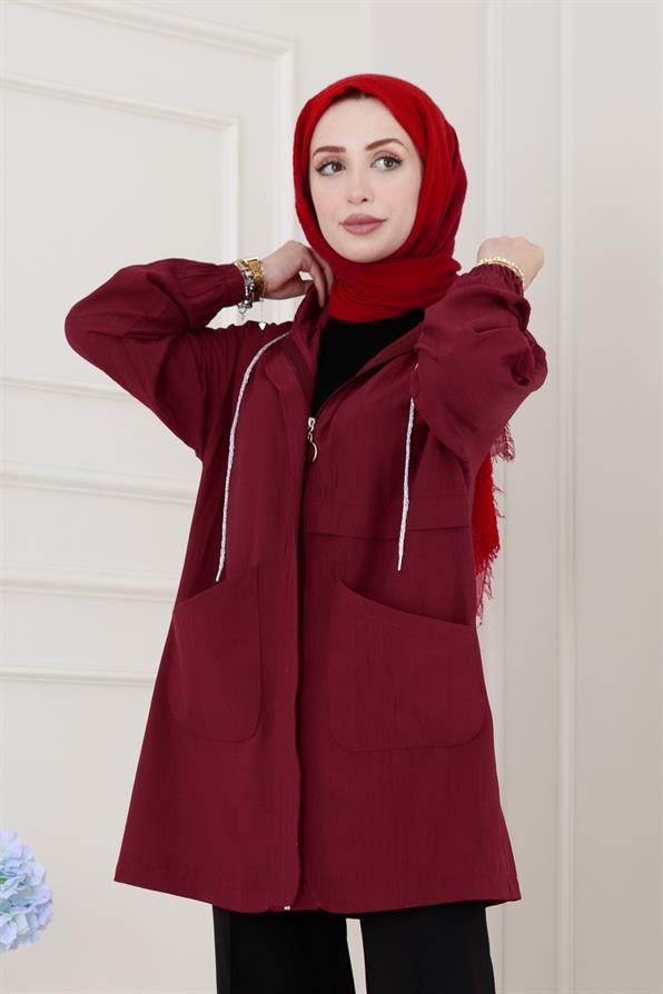 Kapüşonlu Önü Patlı Kap-Bordo