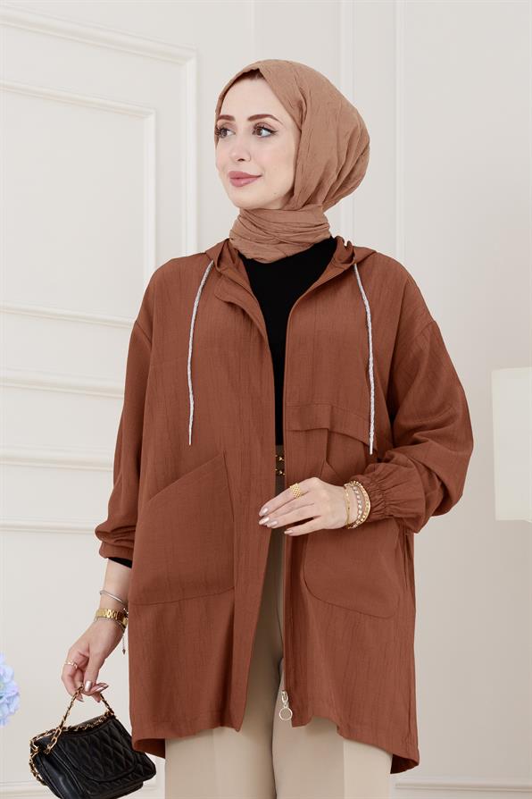 Kapüşonlu Önü Patlı Kap-Kahverengi