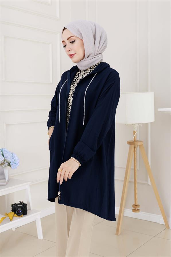 Kapüşonlu Önü Patlı Kap-Lacivert