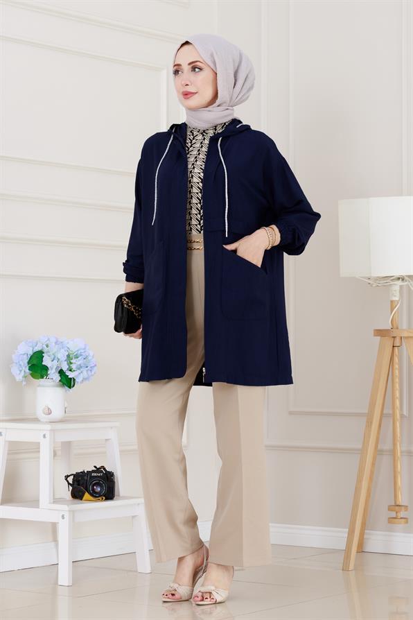 Kapüşonlu Önü Patlı Kap-Lacivert