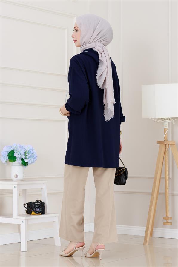 Kapüşonlu Önü Patlı Kap-Lacivert