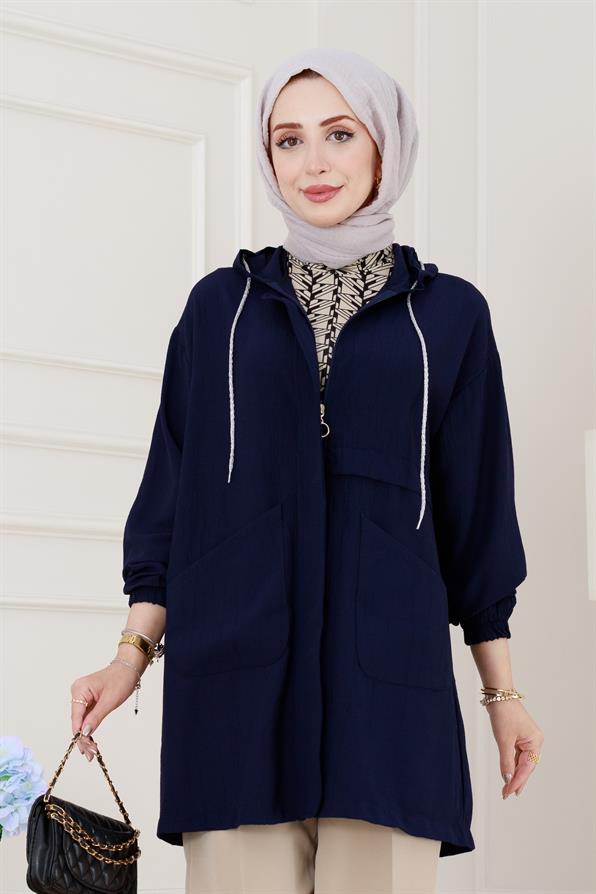 Kapüşonlu Önü Patlı Kap-Lacivert