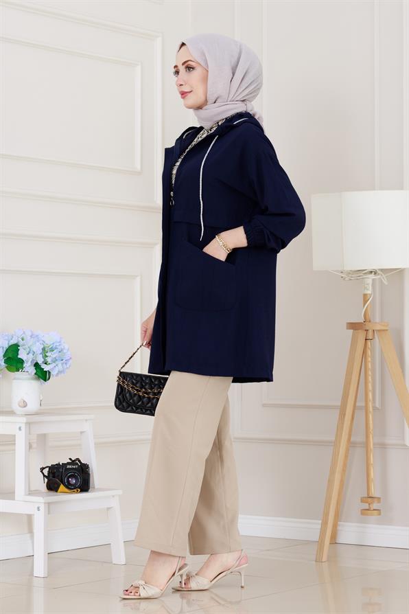 Kapüşonlu Önü Patlı Kap-Lacivert