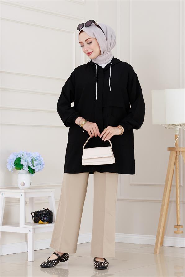 Kapüşonlu Önü Patlı Kap-Siyah