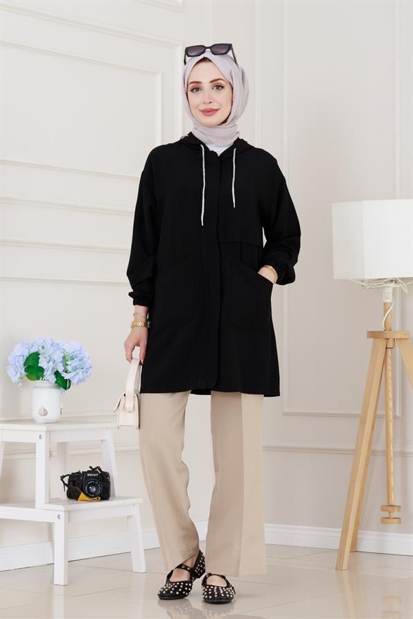 Kapüşonlu Önü Patlı Kap-Siyah