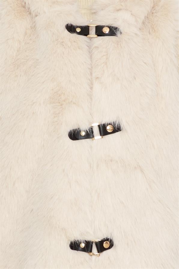 Hooded fur vest-beige color 