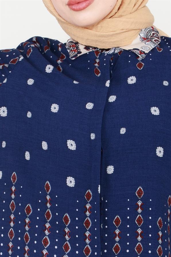 Mixed Patterned Viscose Tunic - Navy Blue