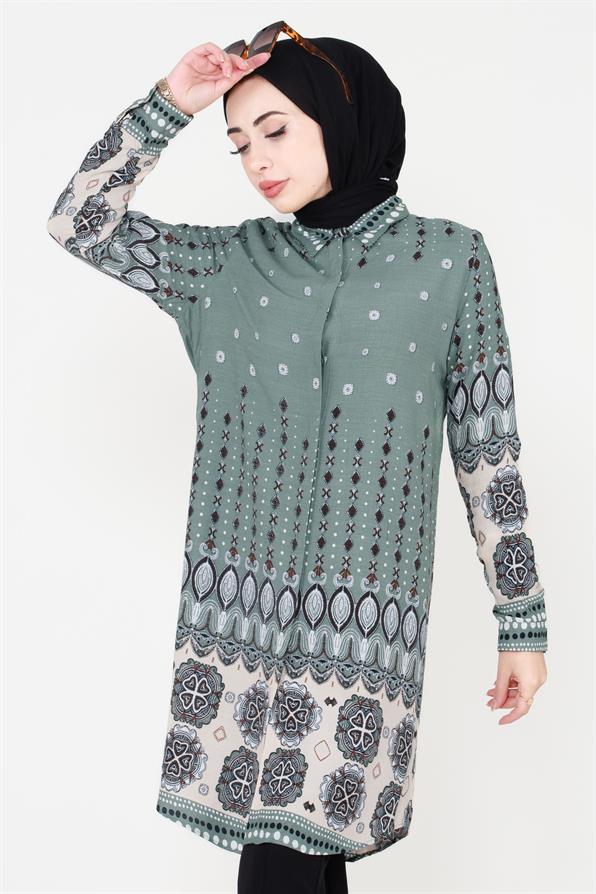 Mixed Patterned Viscose Tunic - Mint Green
