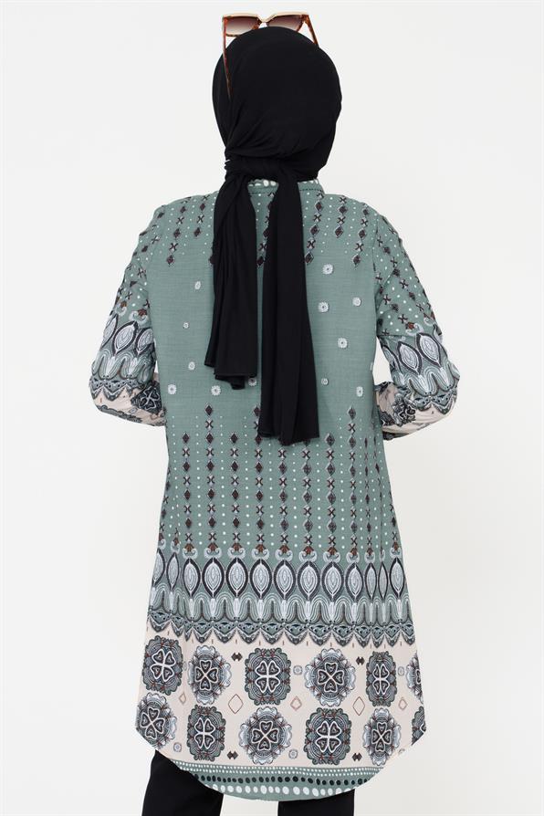 Mixed Patterned Viscose Tunic - Mint Green