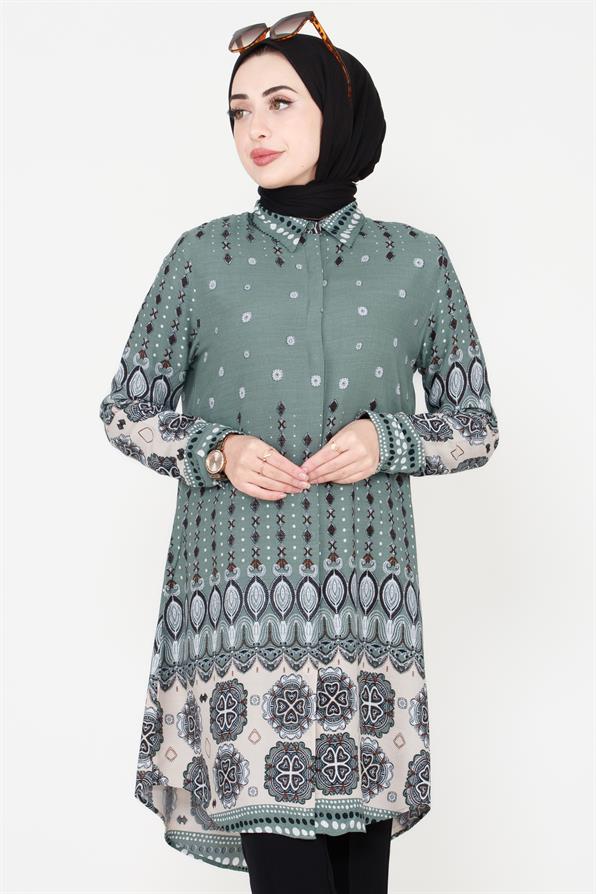 Mixed Patterned Viscose Tunic - Mint Green