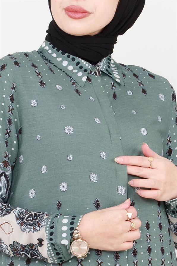 Mixed Patterned Viscose Tunic - Mint Green