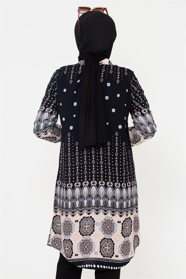 Mixed Patterned Viscose Tunic - Black
