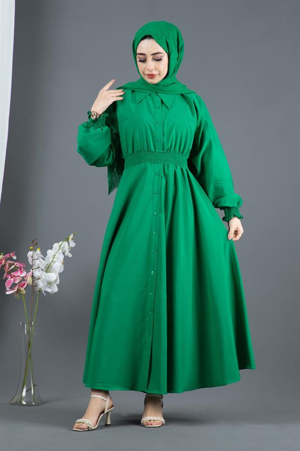Belt Detailed Elinna Dress-Bentton Green