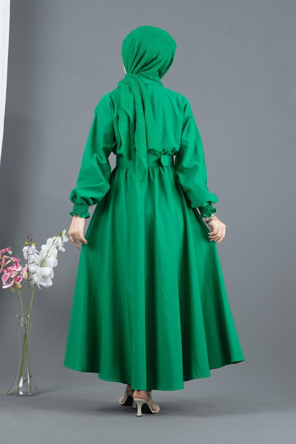 Belt Detailed Elinna Dress-Bentton Green