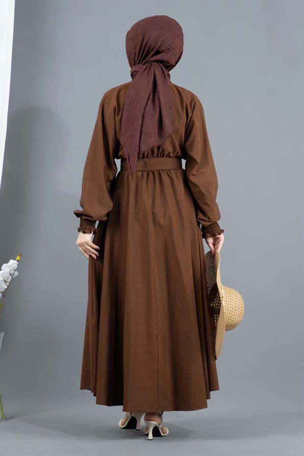 Belt Detailed Elinna Dress-Brown