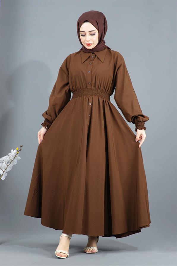 Belt Detailed Elinna Dress-Brown