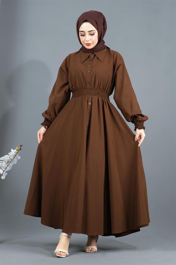 Belt Detailed Elinna Dress-Brown