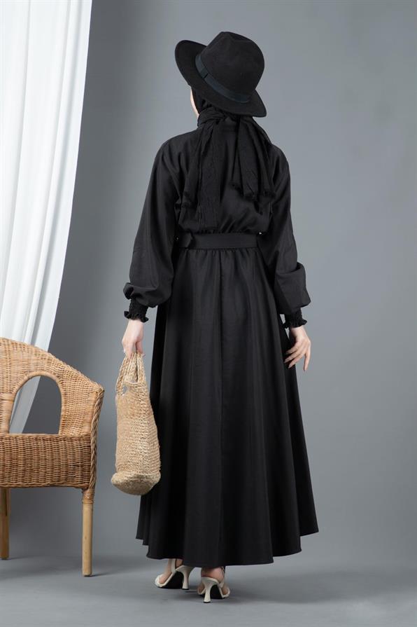 Belt Detailed Elinna Dress-Black