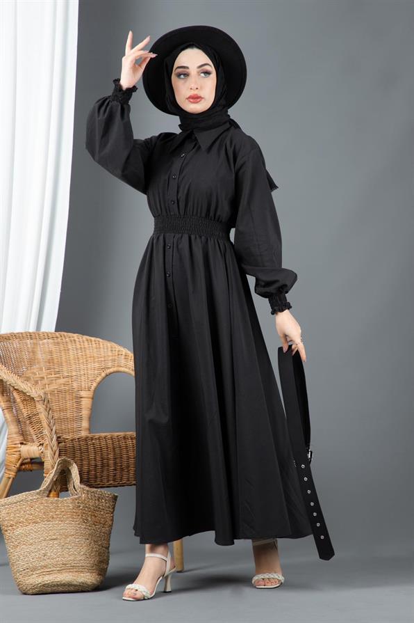 Belt Detailed Elinna Dress-Black