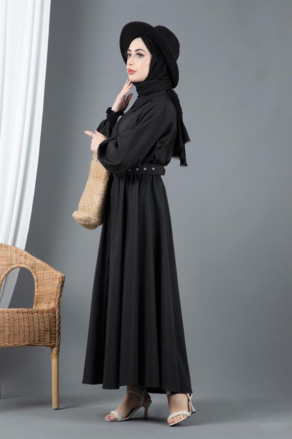 Belt Detailed Elinna Dress-Black