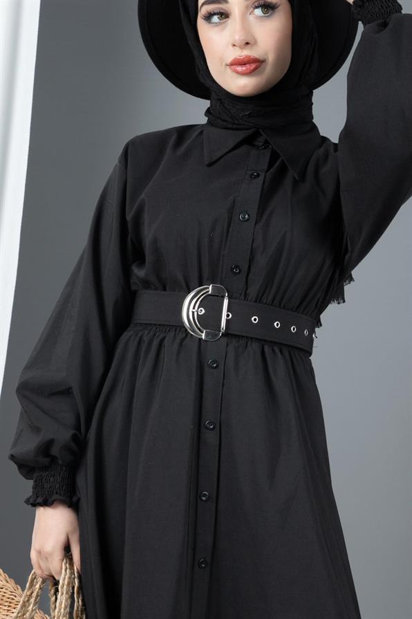 Belt Detailed Elinna Dress-Black