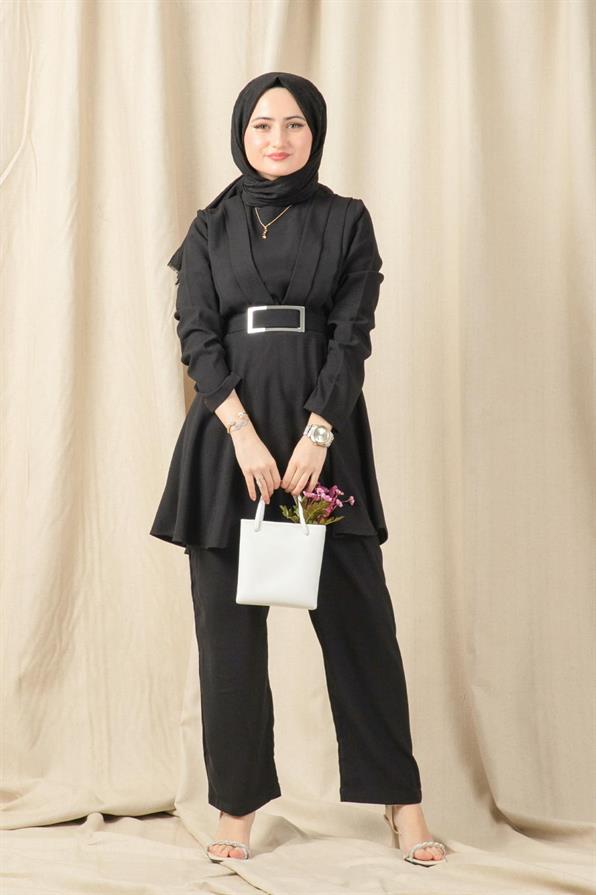 Belt Detailed Women Suit-Black