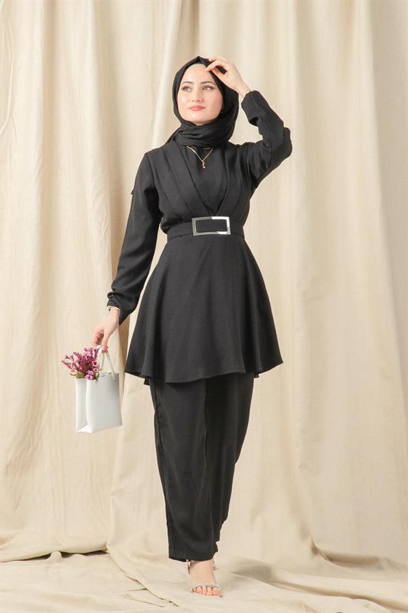 Belt Detailed Women Suit-Black