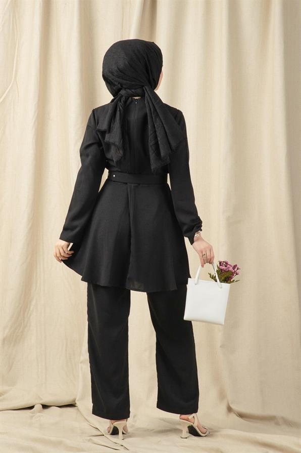 Belt Detailed Women Suit-Black