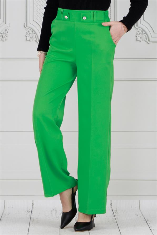 بنطلون واسع الساقين مزين بأزرار  - أخضر