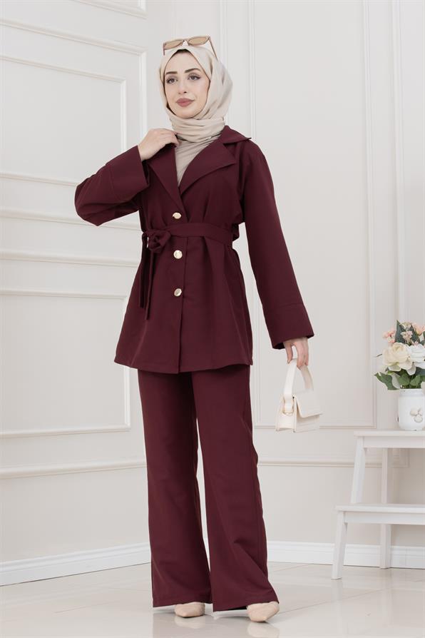 Kemeri Toka Detaylı İkili Takım-BORDO