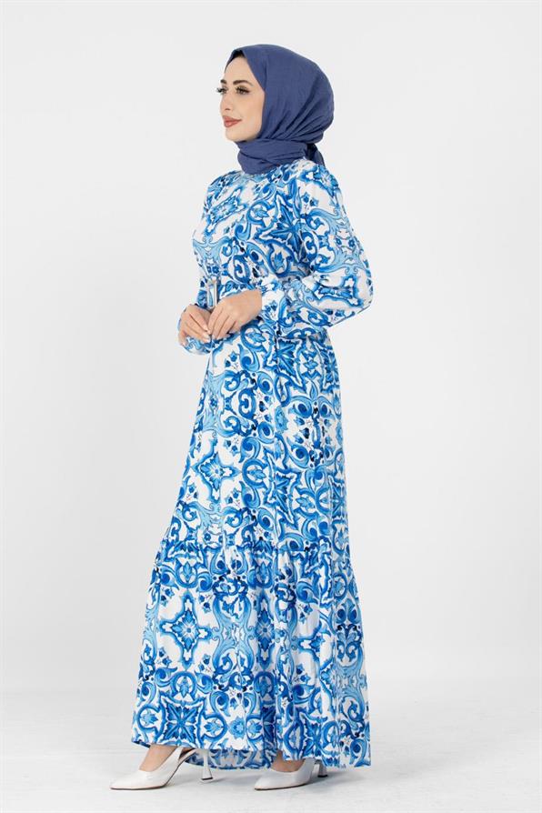 Viscose Belted Dress - Blue