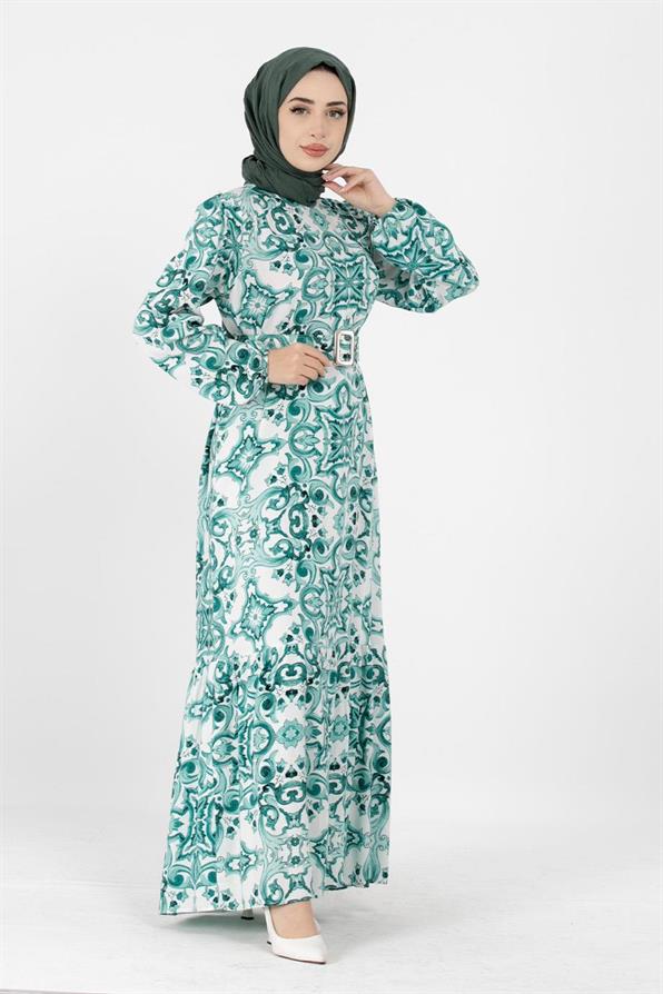 Viscose Belted Dress - Green