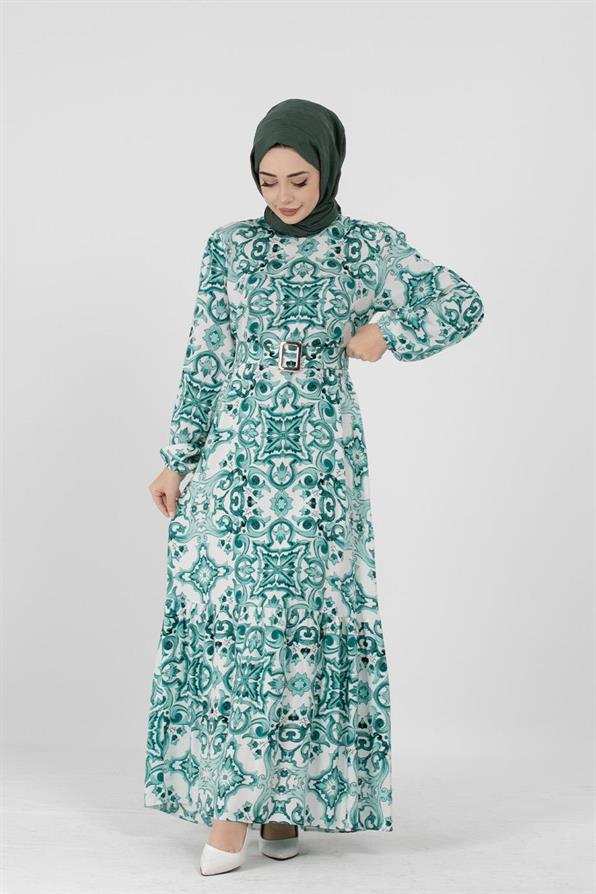 Viscose Belted Dress - Green