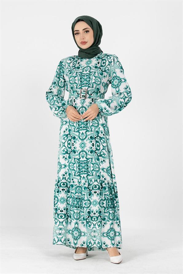 Viscose Belted Dress - Green