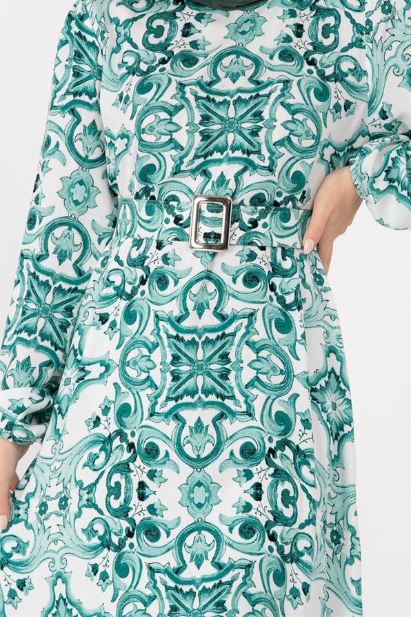Viscose Belted Dress - Green