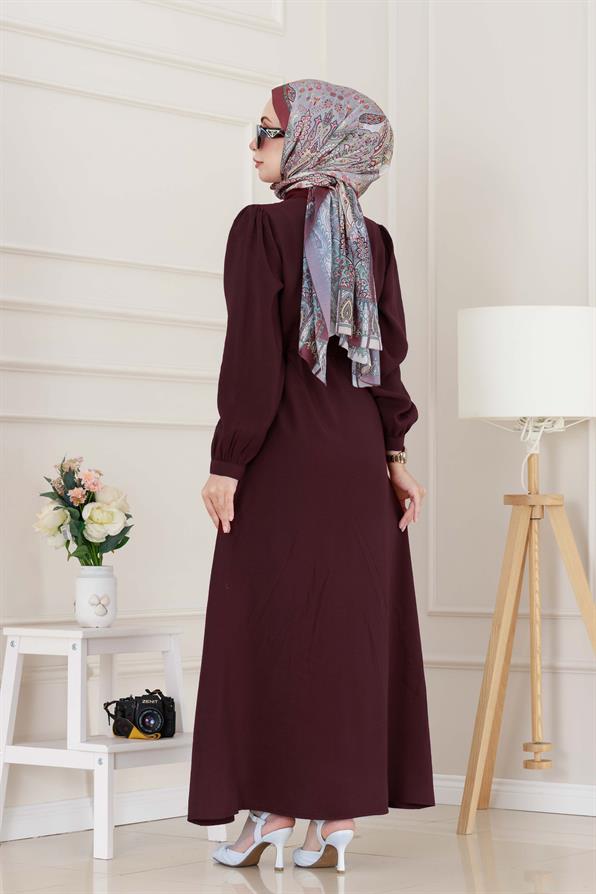 Kemerli Tensel Elbise-Bordo