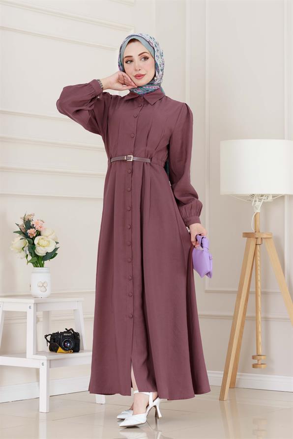 Kemerli Tensel Elbise-gülkurusu