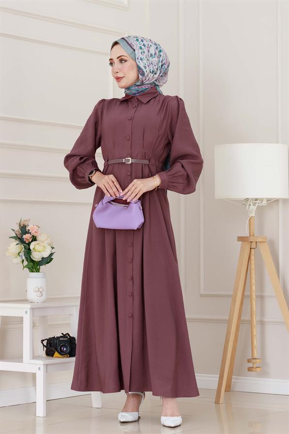 Kemerli Tensel Elbise-gülkurusu