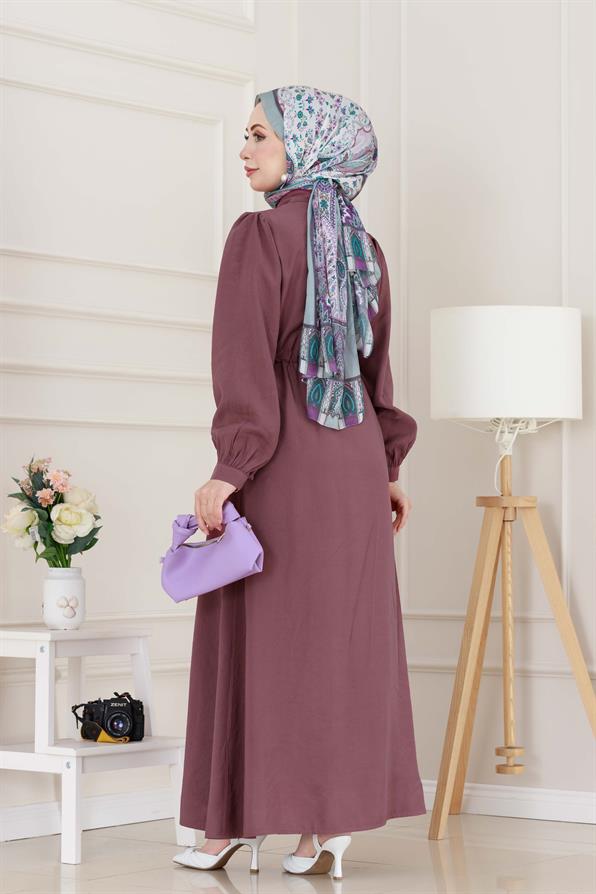 Kemerli Tensel Elbise-gülkurusu