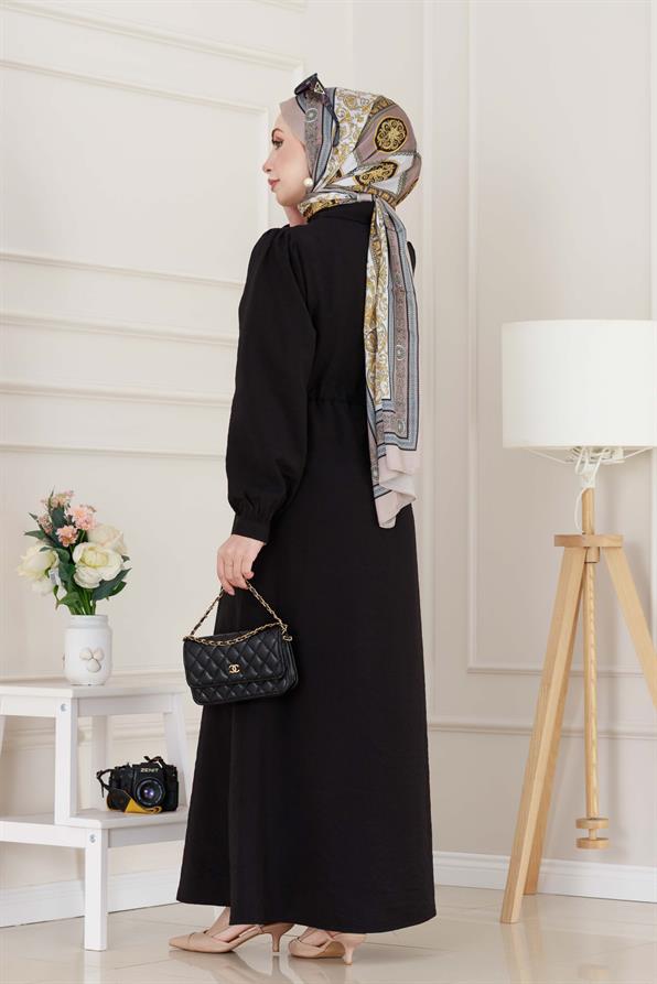 Kemerli Tensel Elbise-Siyah