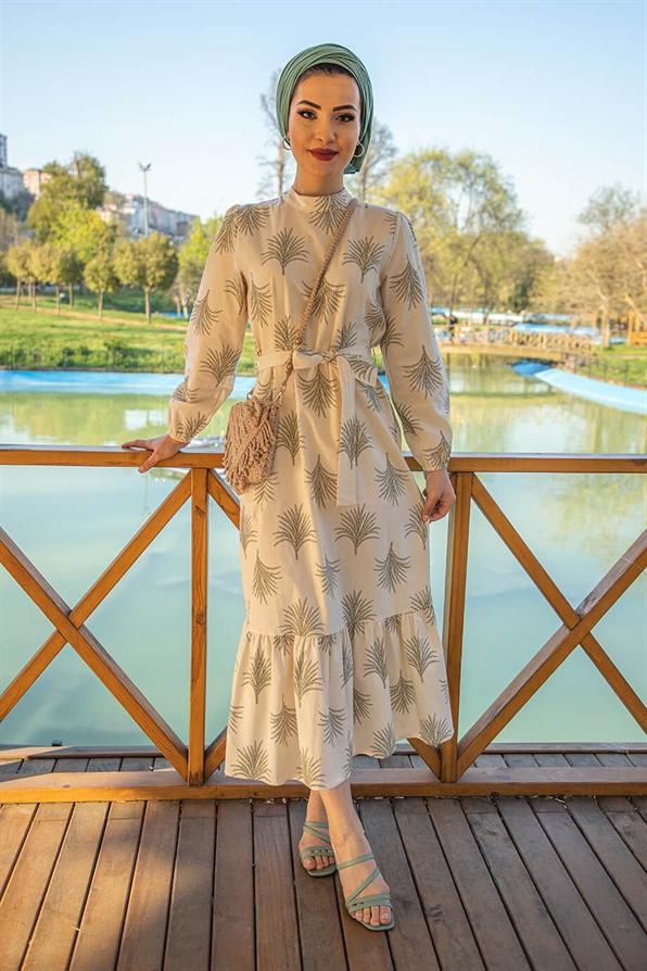 Linen Roped Long Dress-Green