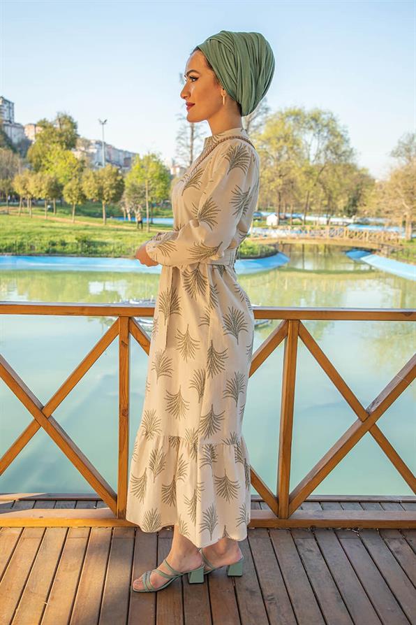 Linen Roped Long Dress-Green