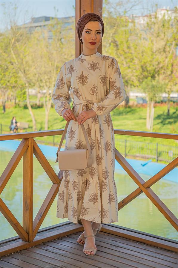 Linen Roped Long Dress-Brown