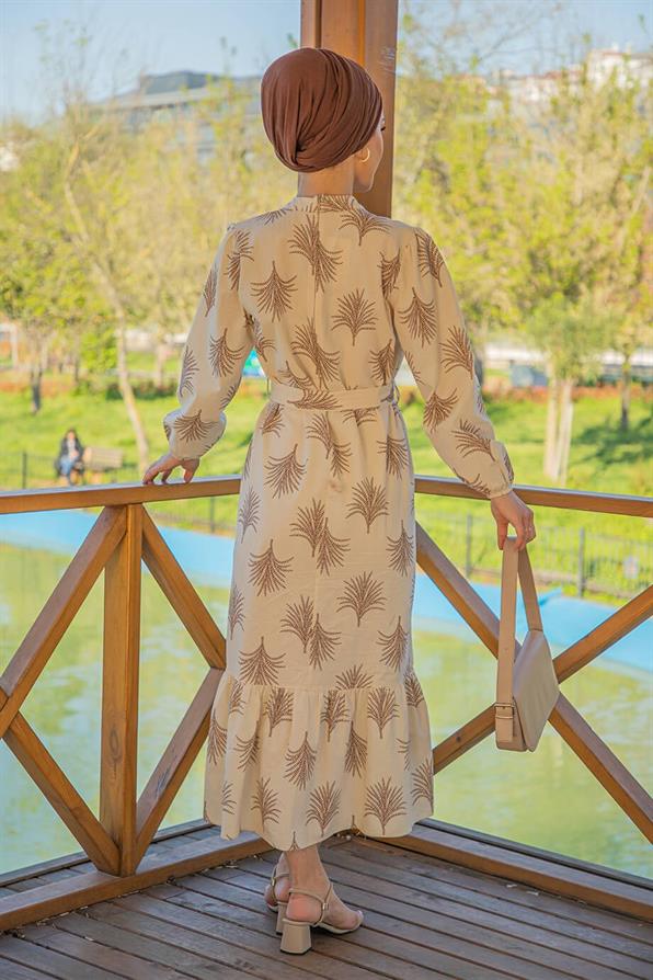 Linen Roped Long Dress-Brown
