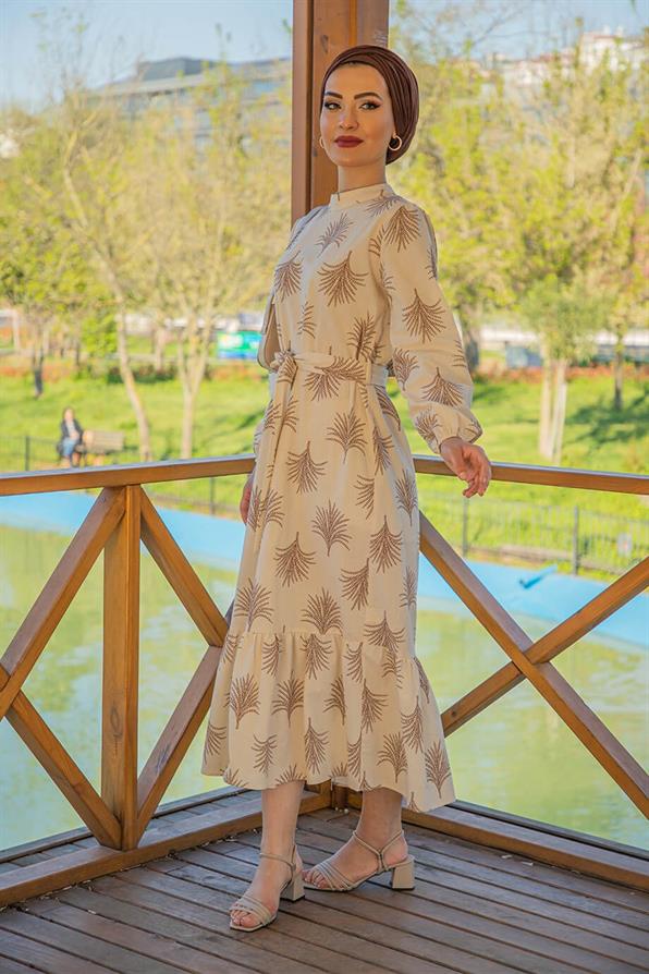 Linen Roped Long Dress-Brown