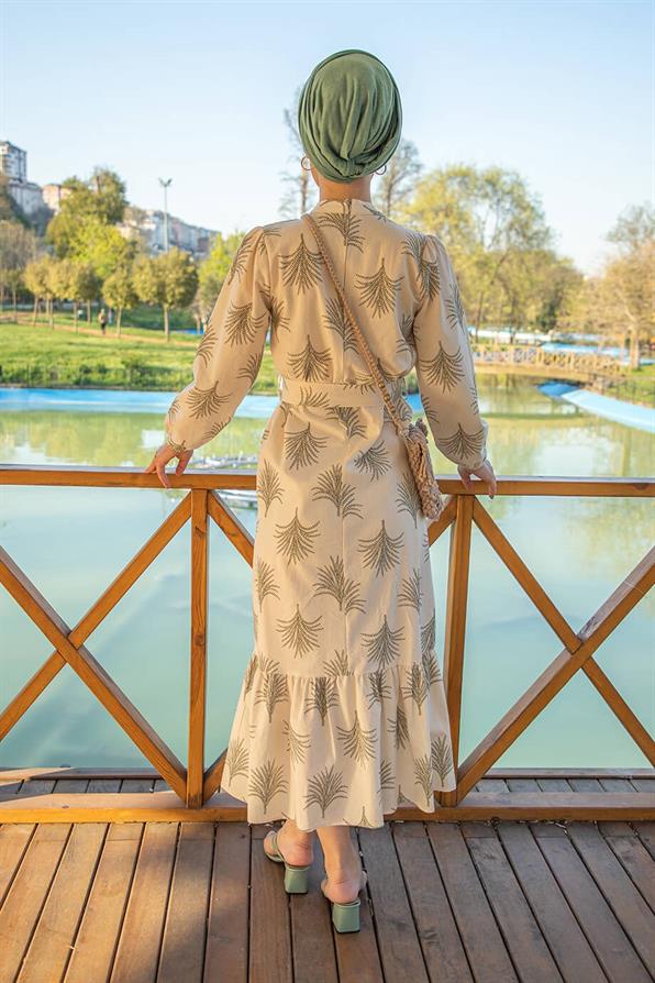 Linen Roped Long Dress-Green