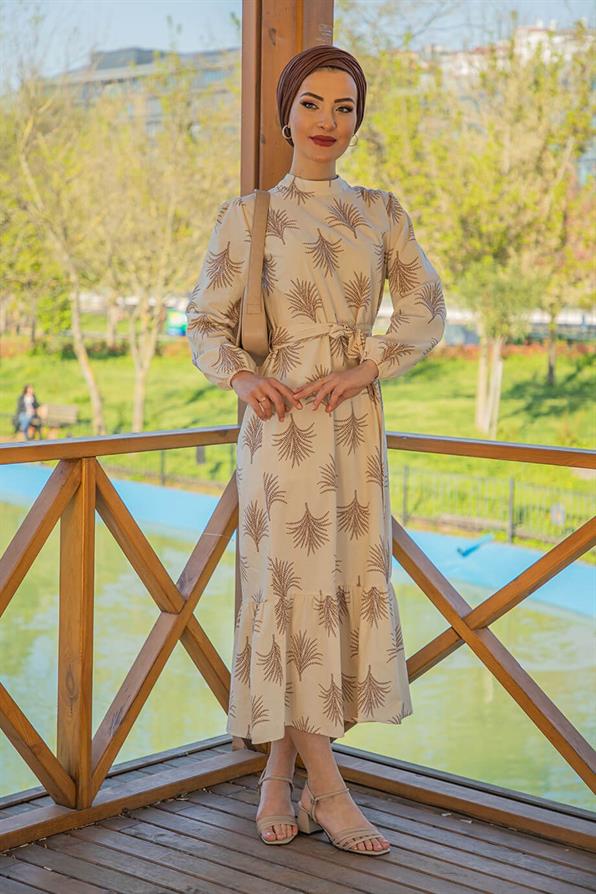 Linen Roped Long Dress-Brown