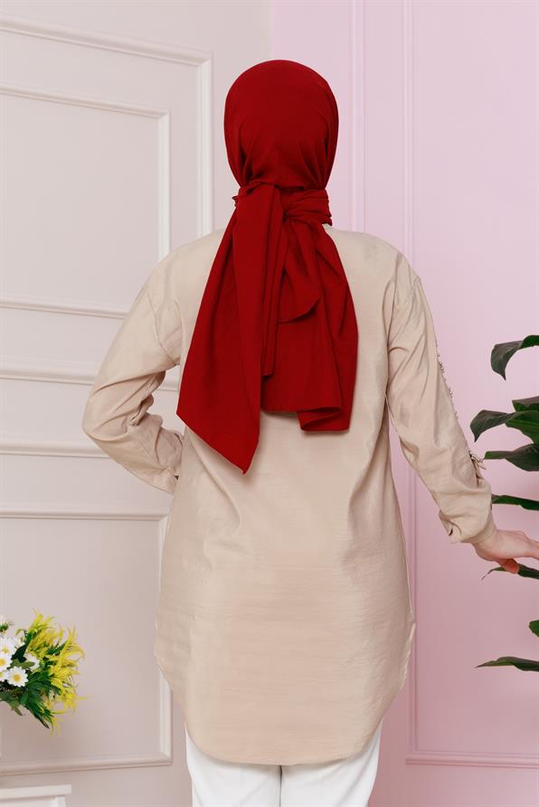 تونيك مع تفاصيل بالأكمام  بلون بيج