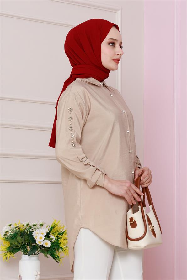 تونيك مع تفاصيل بالأكمام  بلون بيج