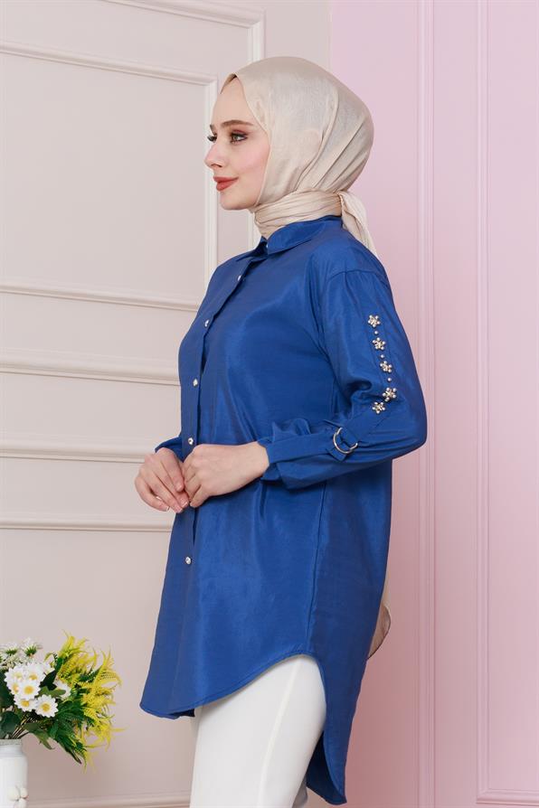 تونيك مع تفاصيل بالأكمام  باللون الأزرق